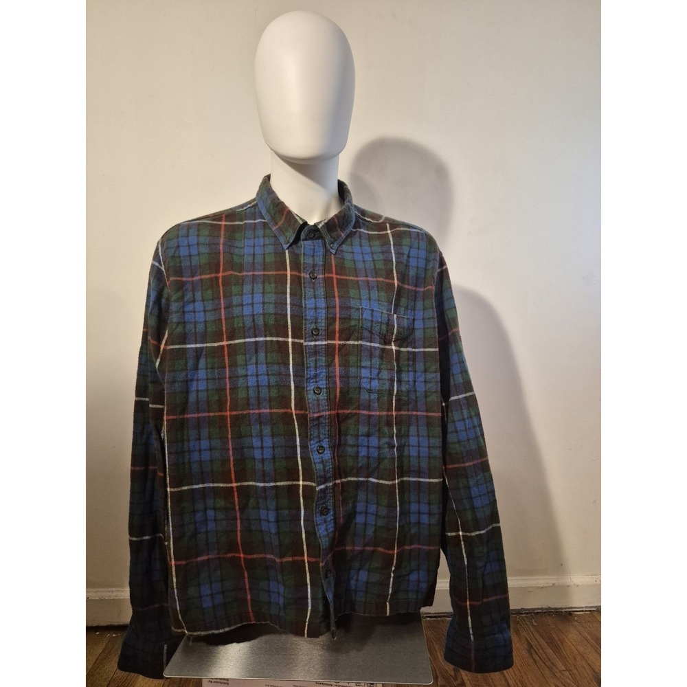 L.L. Bean Flannel Shirt Mens Large Plaid Button Up Green Blue Red Black XXL Tall